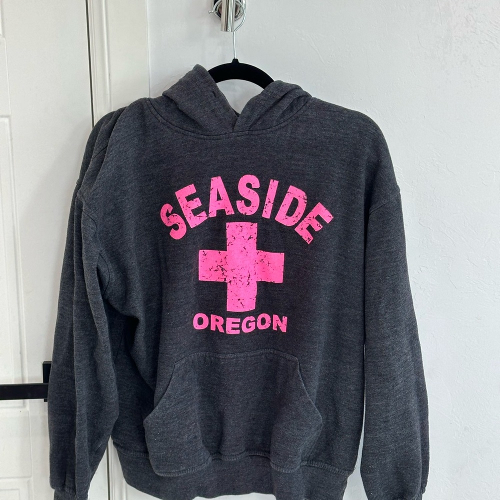 Gray and Pink Sweater with Bold Graphics